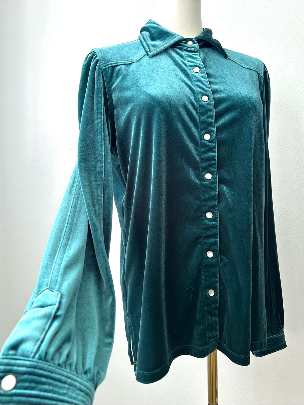 Cruel Denim Teal Velvet Snap Front Western Equestrian Rodeo Shirt Womens S